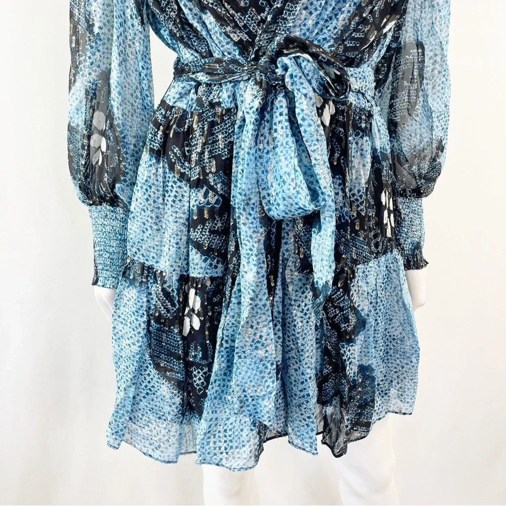 Ulla Johnson NOEMI Dress Size 12 Silk Metallic Mini Shibori Print in Sky Blue - Picture 12 of 16